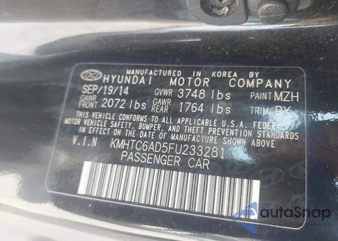 2015 Hyundai Veloster z USA, uszkodzony, nr VIN KMHTC6AD5FU233281